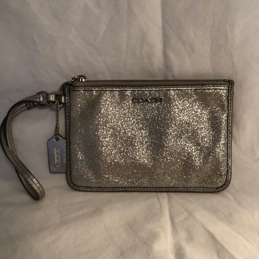 Coach silver glitter small wristlet